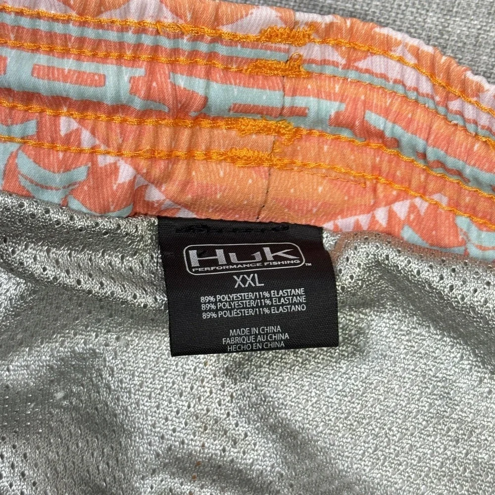 Huk Swim Trunks Shorts Mens‎ 2XL (44) Orange Geometric Mesh Lined Drawstring